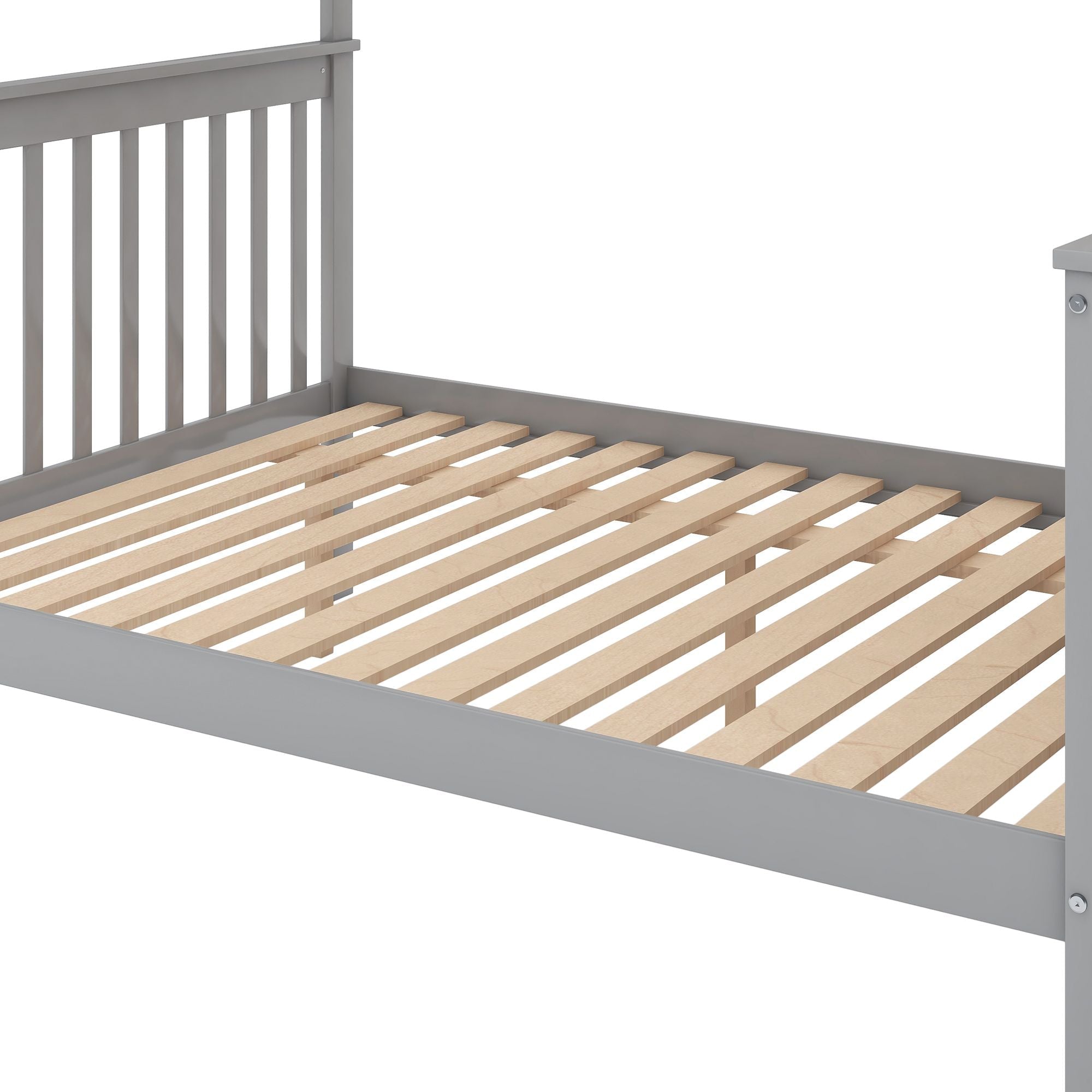Shared Kids Room Twin over Full Wood Bunk Bed with Trundle, Staircase Storage, Gray or White | Just Better Bunk Beds