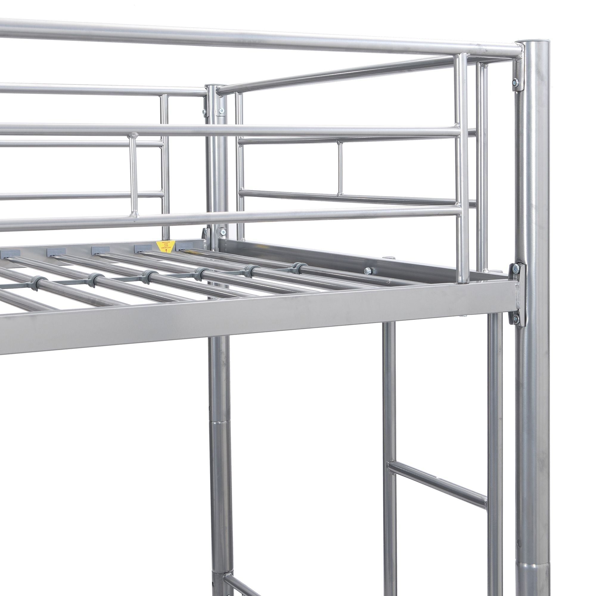 Shared Kids Room Twin Over Twin Metal Bunk Bed with Trundle, Guard Rails, and Two Ladders | Just Better Bunk Beds