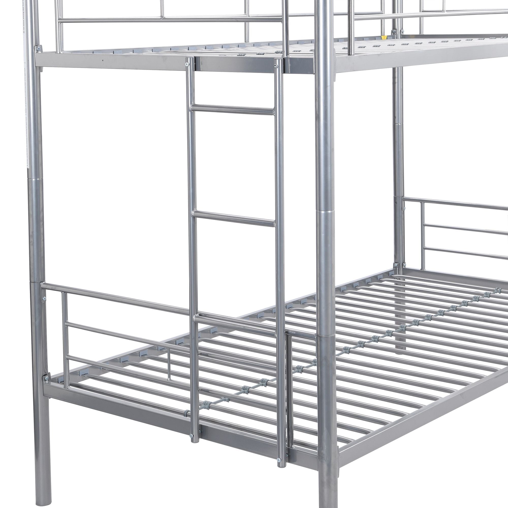 Shared Kids Room Twin Over Twin Metal Bunk Bed with Trundle, Guard Rails, and Two Ladders | Just Better Bunk Beds