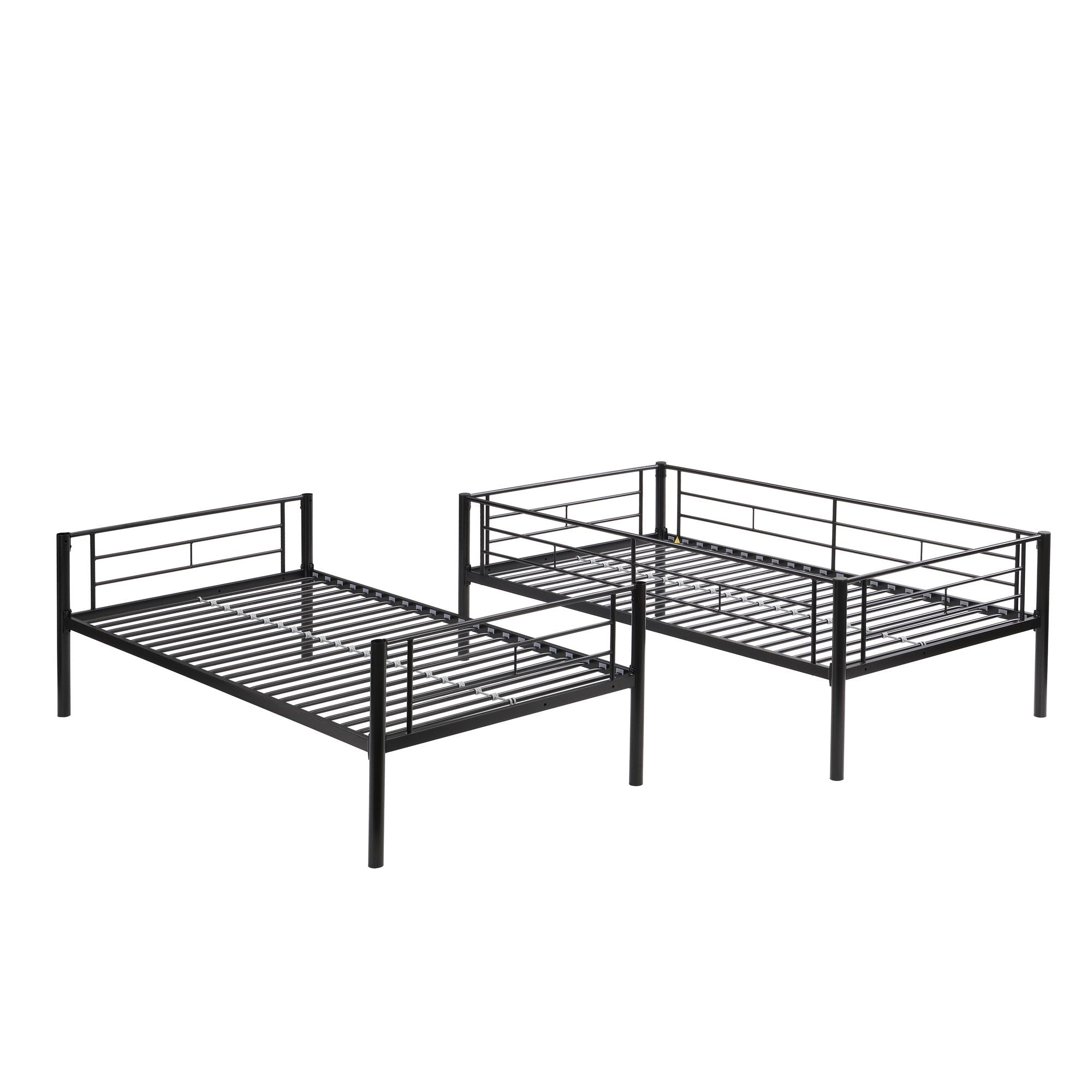 Shared Kids Room Twin Over Twin Metal Bunk Bed with Trundle, Guard Rails, and Two Ladders | Just Better Bunk Beds