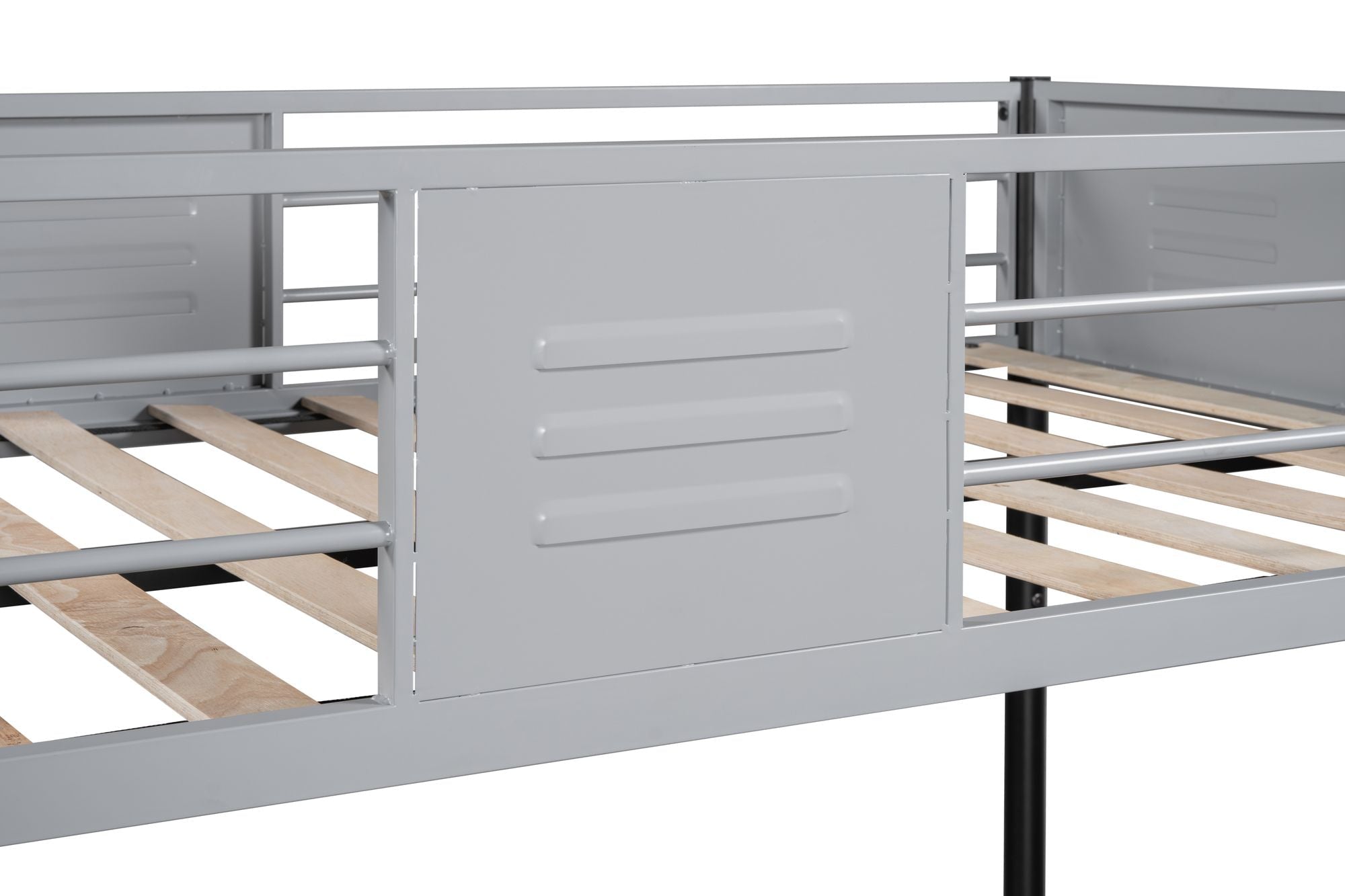 Shared Kids Room Twin Over Twin Metal Bunk Bed with Vent Board and Safety Guardrails, Black | Just Better Bunk Beds