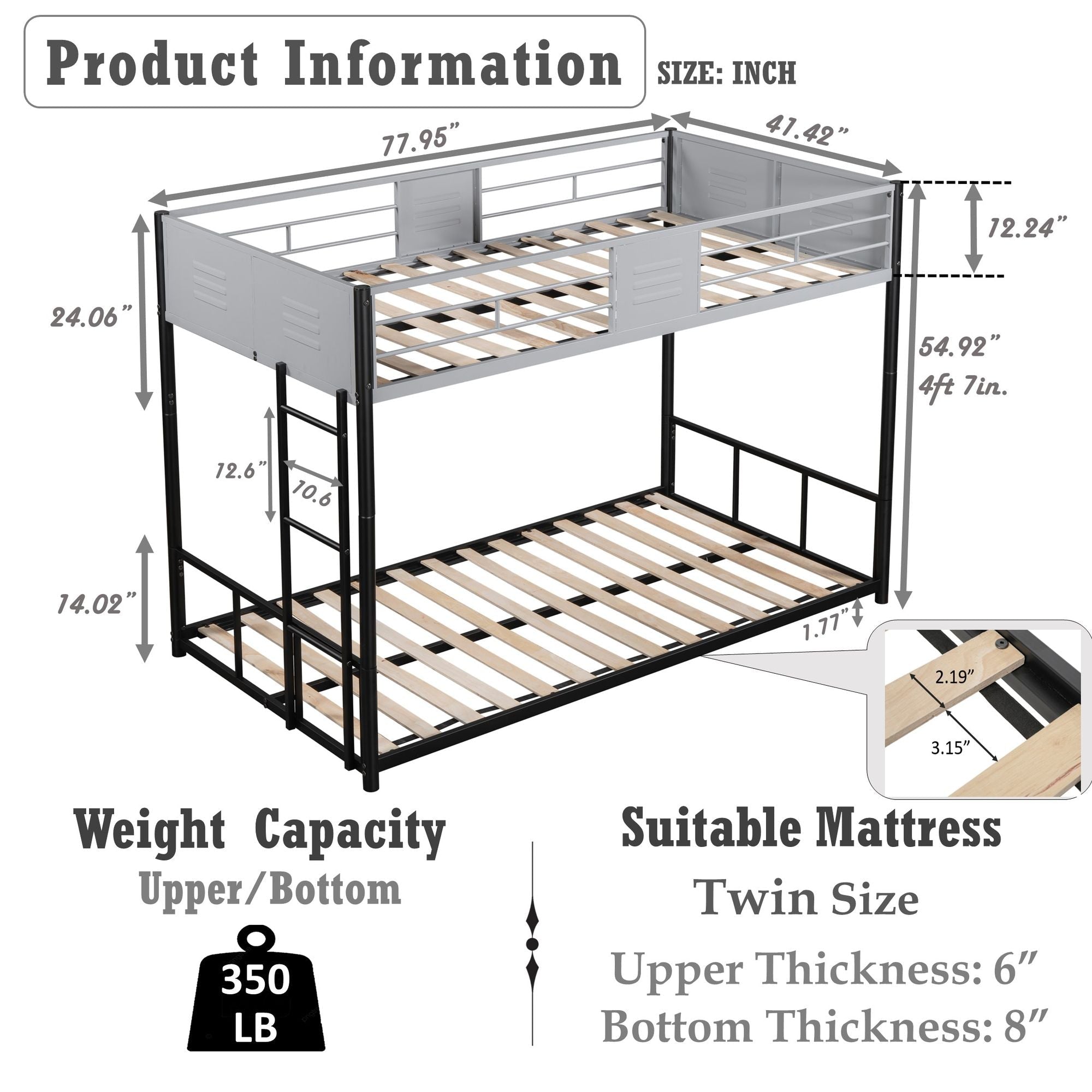 Shared Kids Room Twin Over Twin Metal Bunk Bed with Vent Board and Safety Guardrails, Black | Just Better Bunk Beds