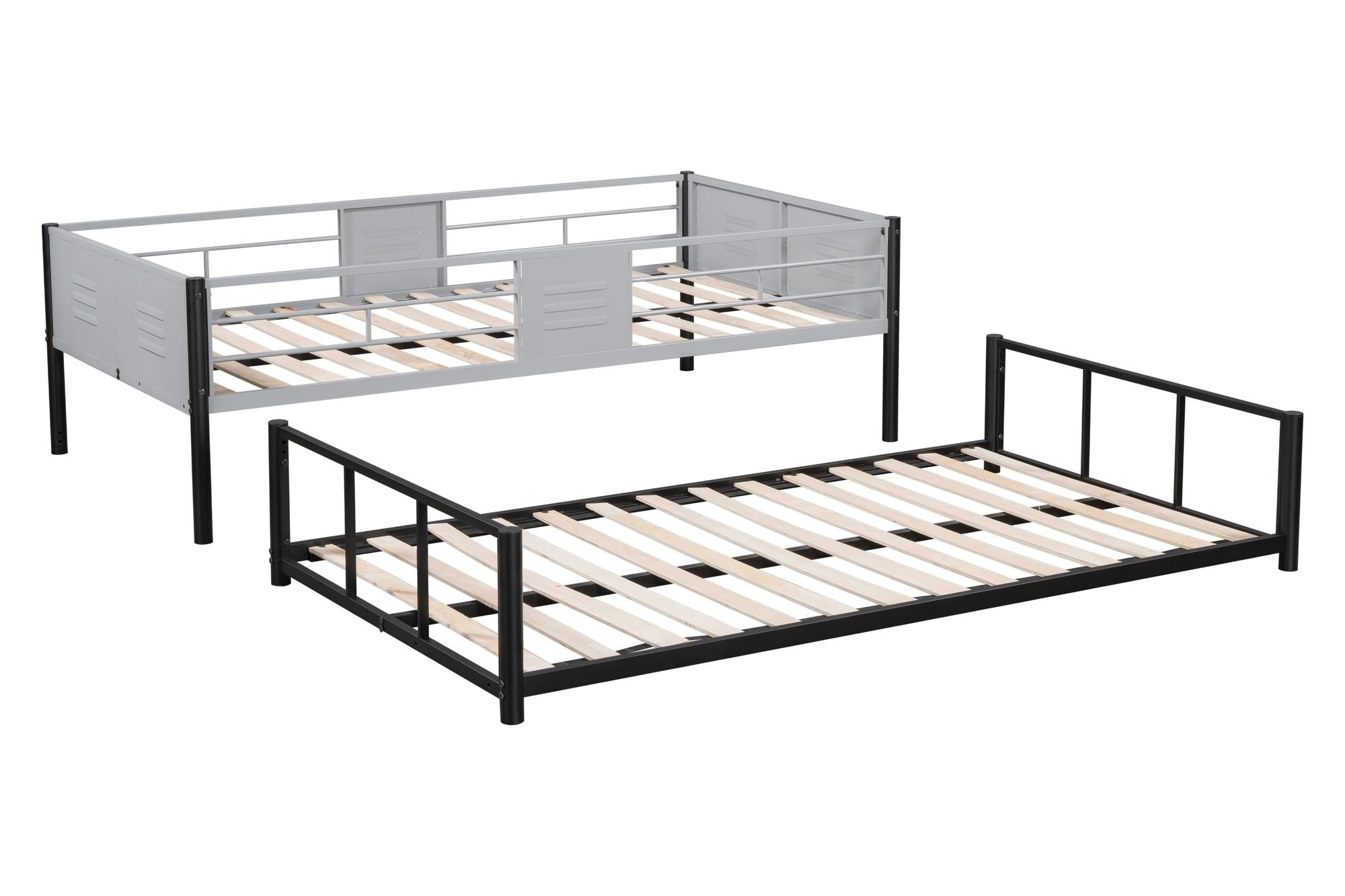 Shared Kids Room Twin Over Twin Metal Bunk Bed with Vent Board and Safety Guardrails, Black | Just Better Bunk Beds
