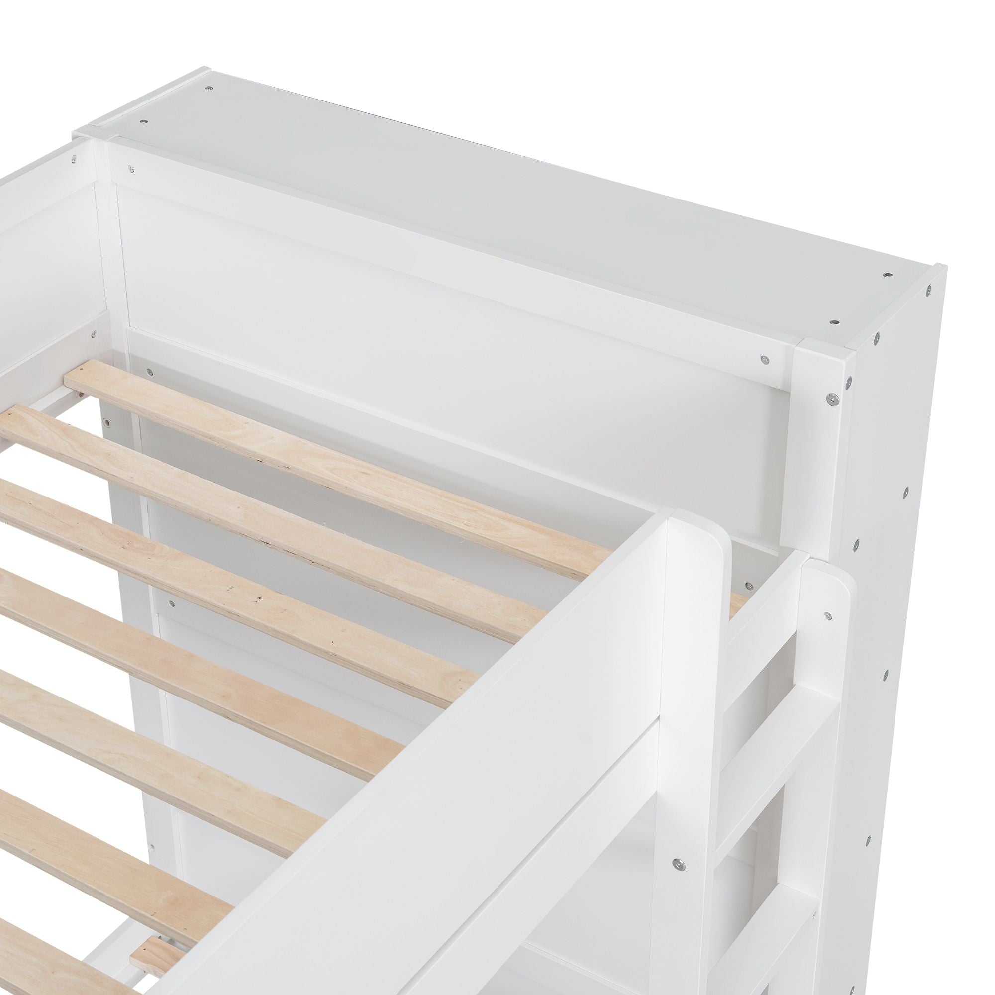 Shared Kids Room Twin Over Twin Wood Bunk Bed with Storage Drawers and Multi-Layer Cabinet White | Just Better Bunk Beds