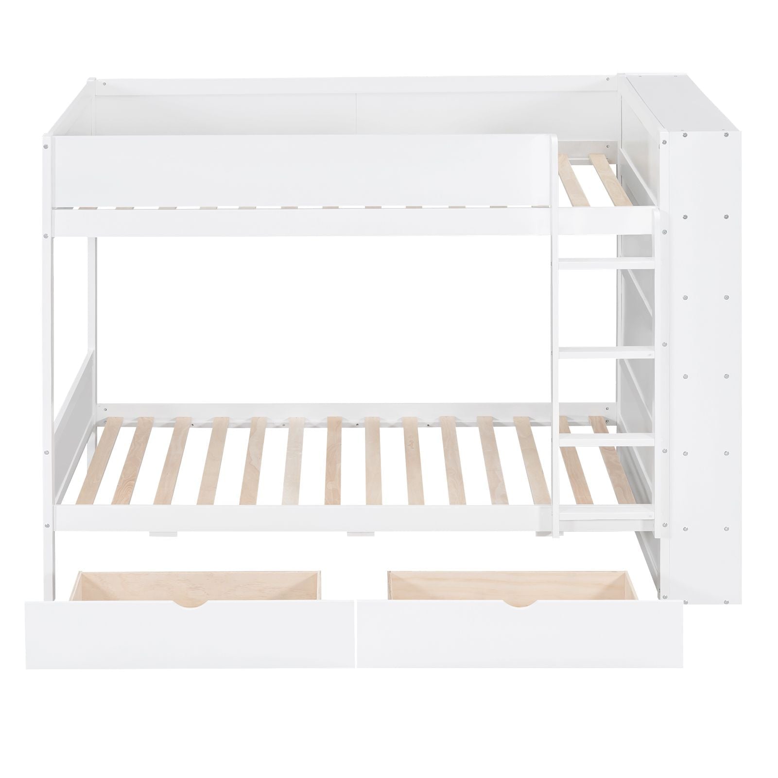 Shared Kids Room Twin Over Twin Wood Bunk Bed with Storage Drawers and Multi-Layer Cabinet White | Just Better Bunk Beds