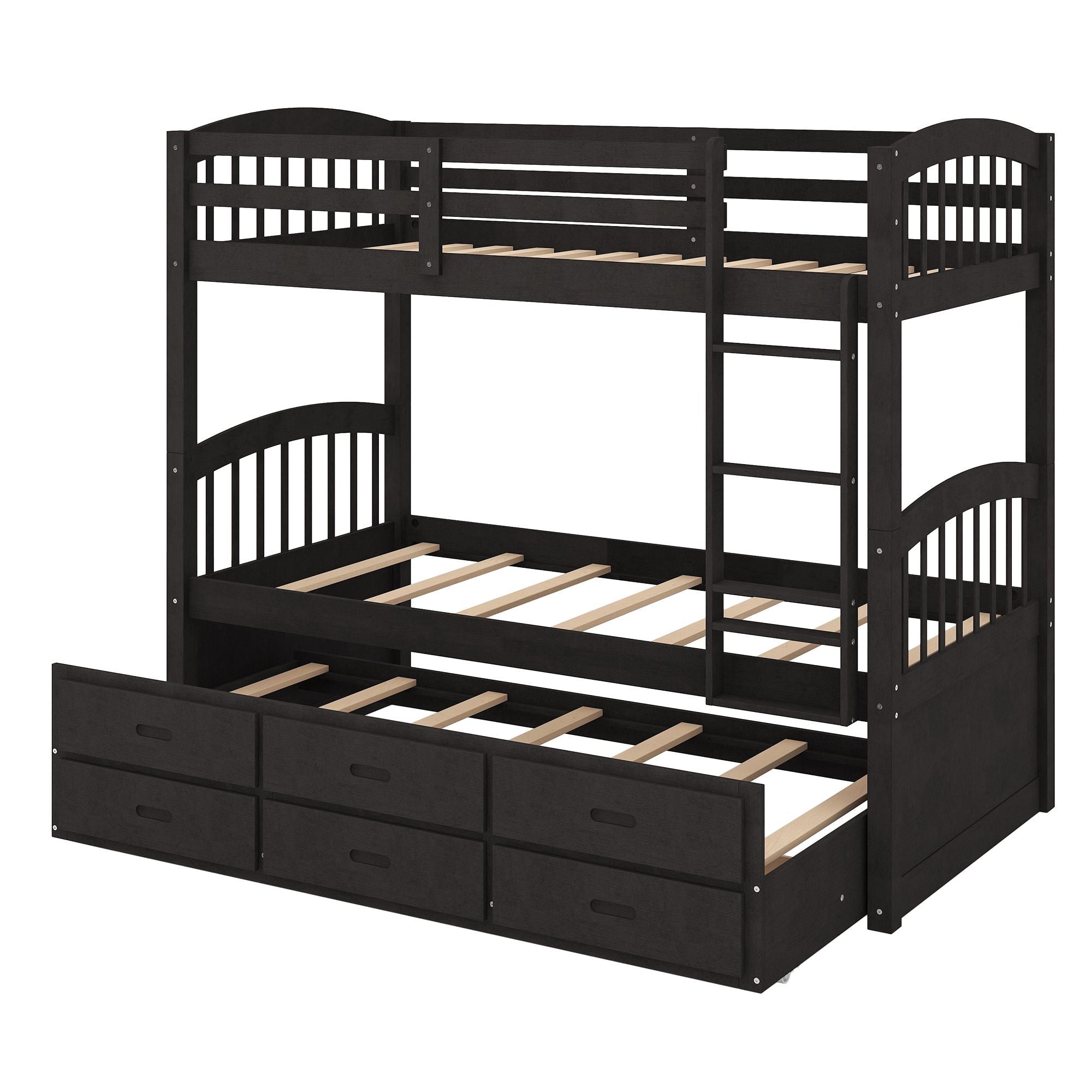 Shared Kids Room Twin Over Twin Wood Bunk Bed with Trundle and Drawers Espresso Finish | Just Better Bunk Beds
