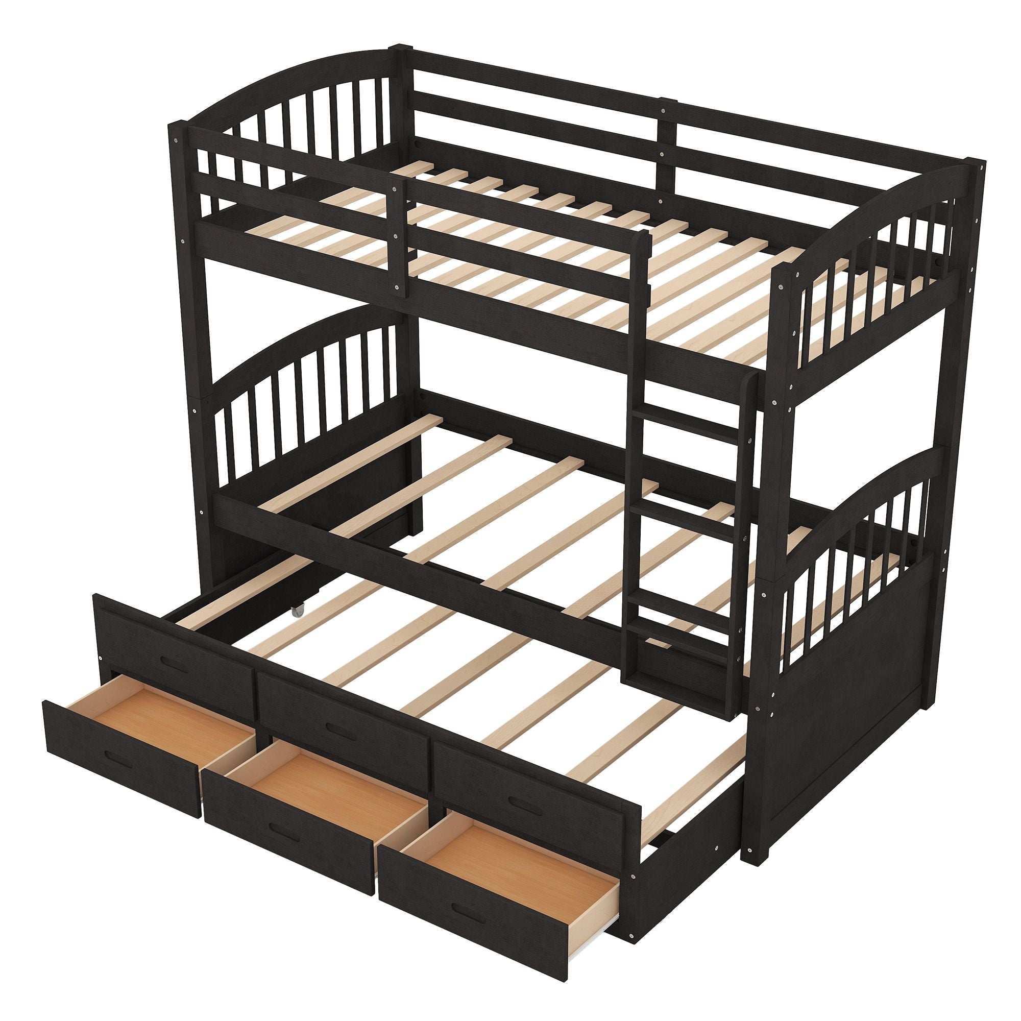 Shared Kids Room Twin Over Twin Wood Bunk Bed with Trundle and Drawers Espresso Finish | Just Better Bunk Beds