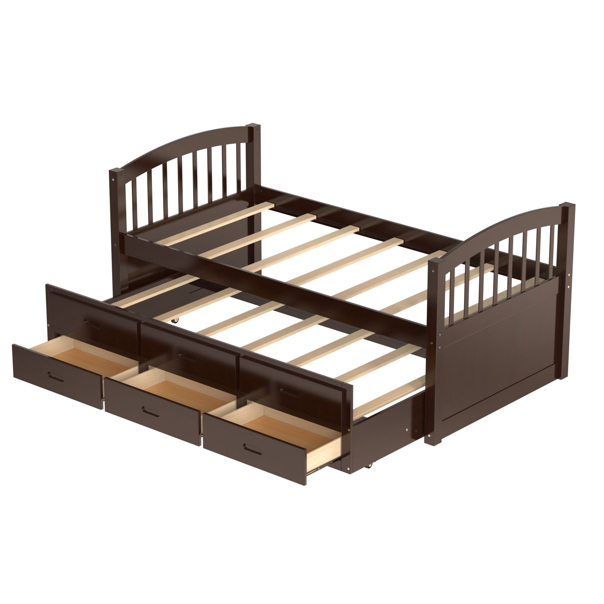Shared Kids Room Twin Over Twin Wood Bunk Bed with Trundle and Drawers, Espresso or White | Just Better Bunk Beds