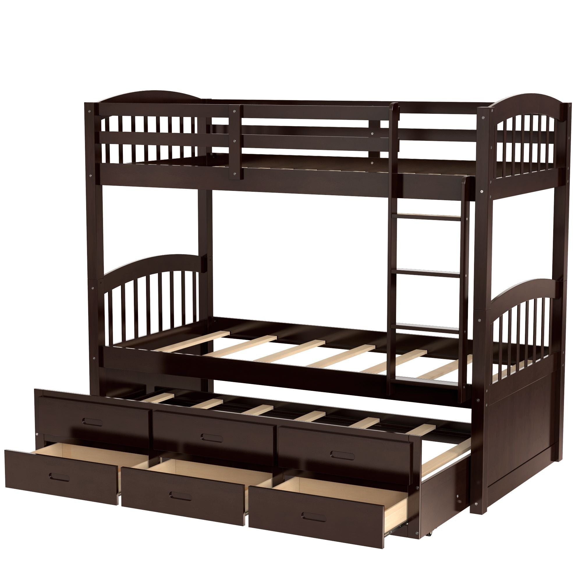 Shared Kids Room Twin Over Twin Wood Bunk Bed with Trundle and Drawers, Espresso or White | Just Better Bunk Beds