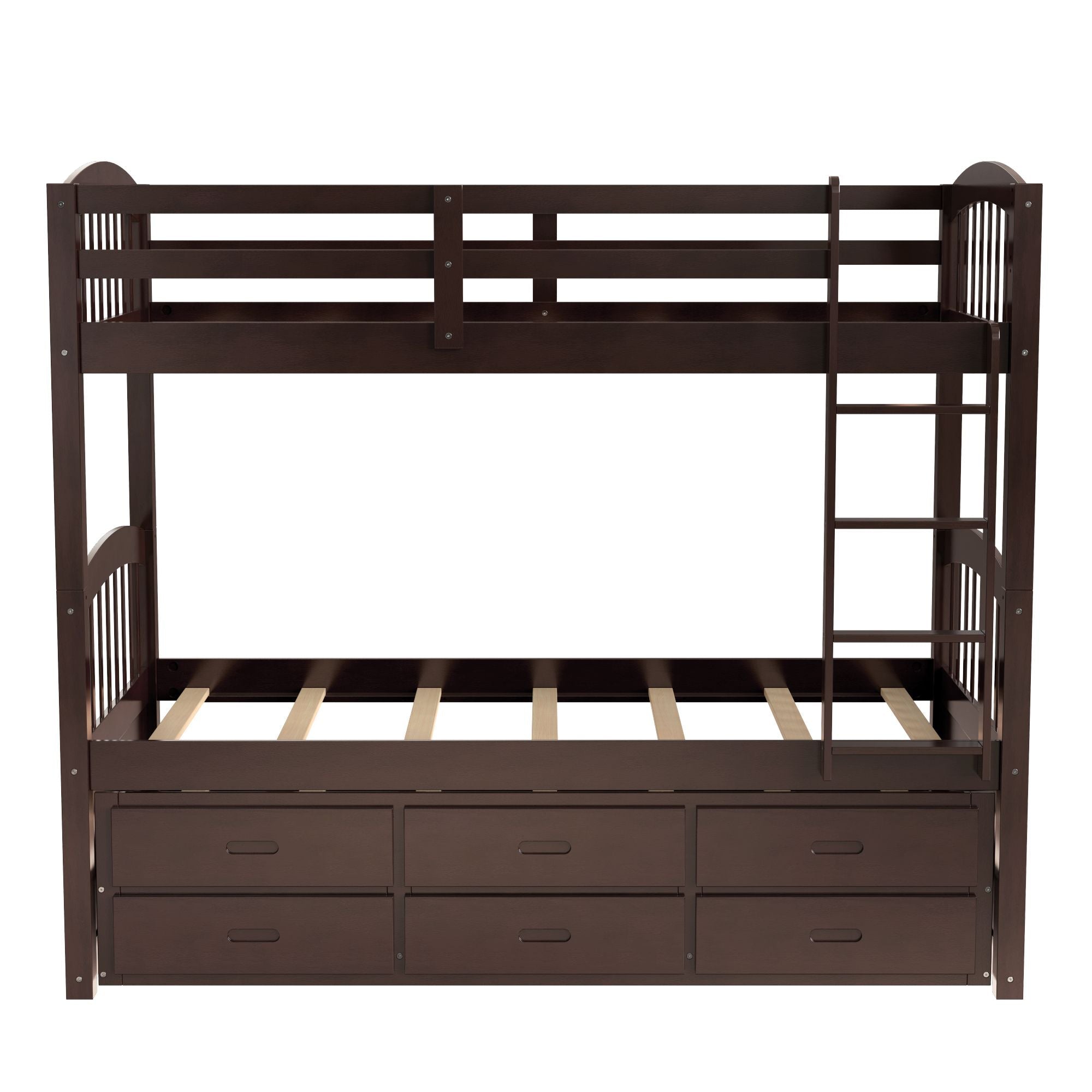 Shared Kids Room Twin Over Twin Wood Bunk Bed with Trundle and Drawers, Espresso or White | Just Better Bunk Beds