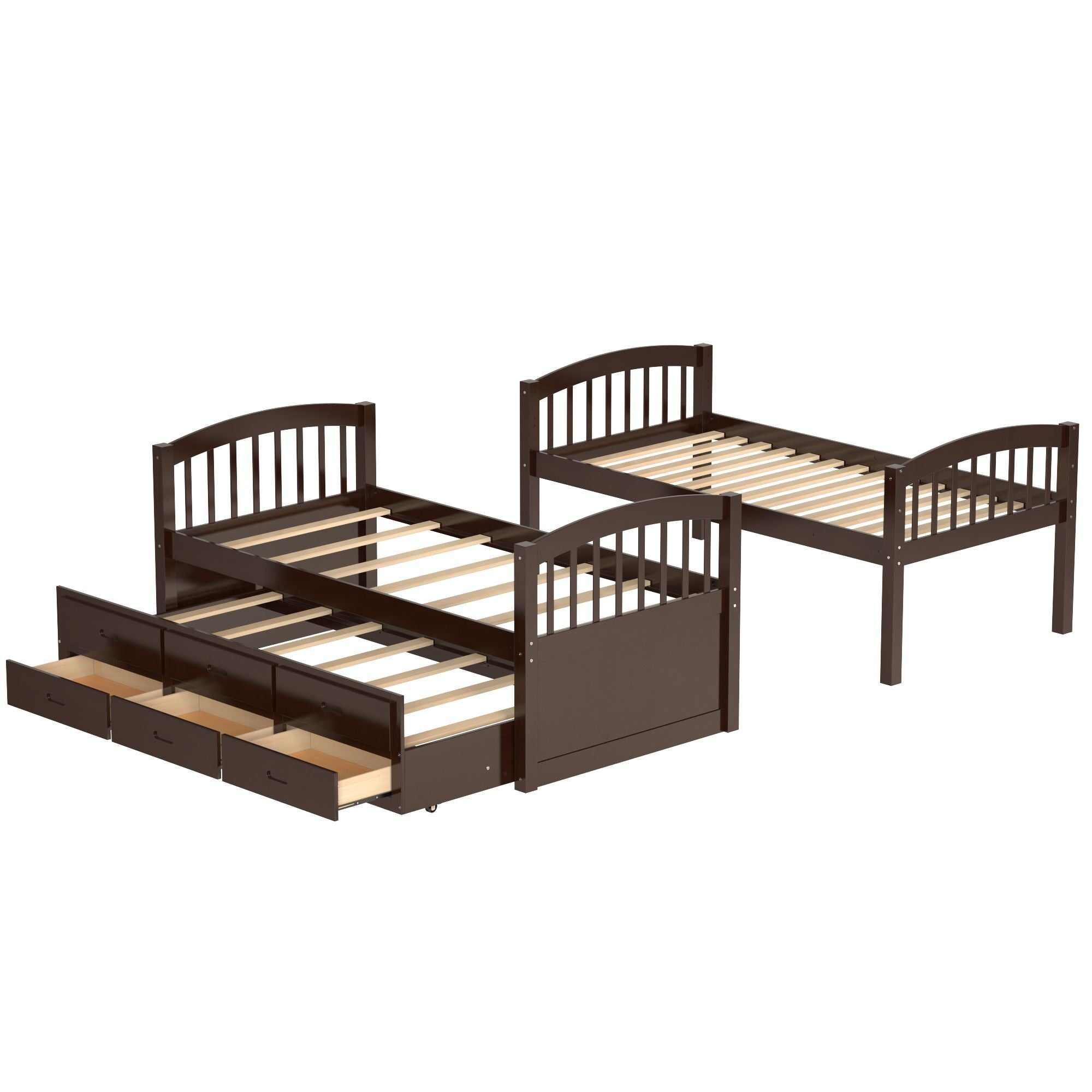 Shared Kids Room Twin Over Twin Wood Bunk Bed with Trundle and Drawers, Espresso or White | Just Better Bunk Beds