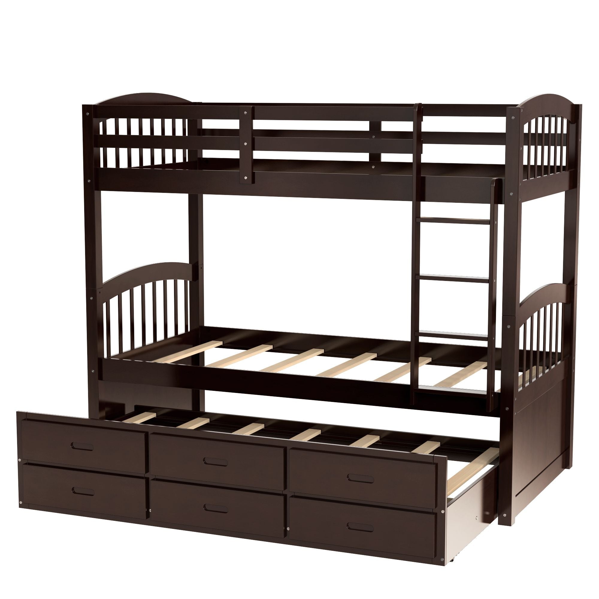 Shared Kids Room Twin Over Twin Wood Bunk Bed with Trundle and Drawers, Espresso or White | Just Better Bunk Beds