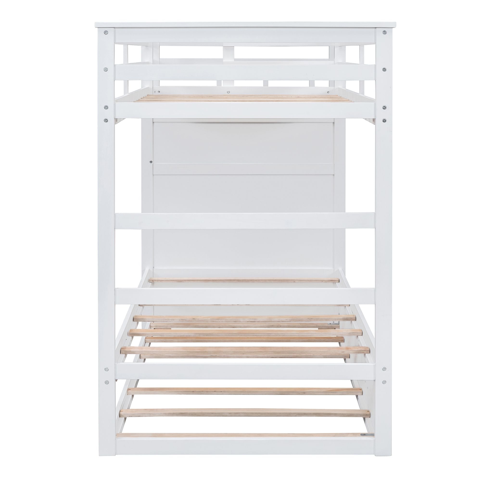 Shared Kids Room Twin Over Twin Wood Bunk Bed with Trundle and Storage Staircase, White | Just Better Bunk Beds