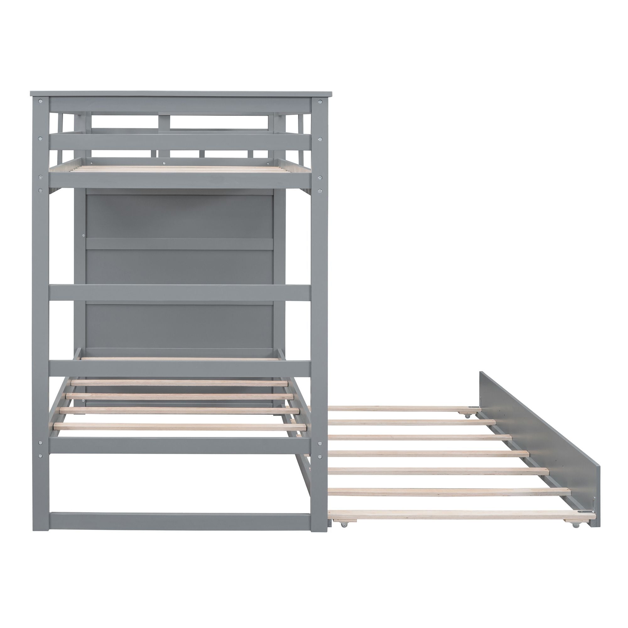 Shared Kids Room Twin Over Twin Wood Bunk Bed with Trundle, Staircase & Storage Drawers, Gray | Just Better Bunk Beds
