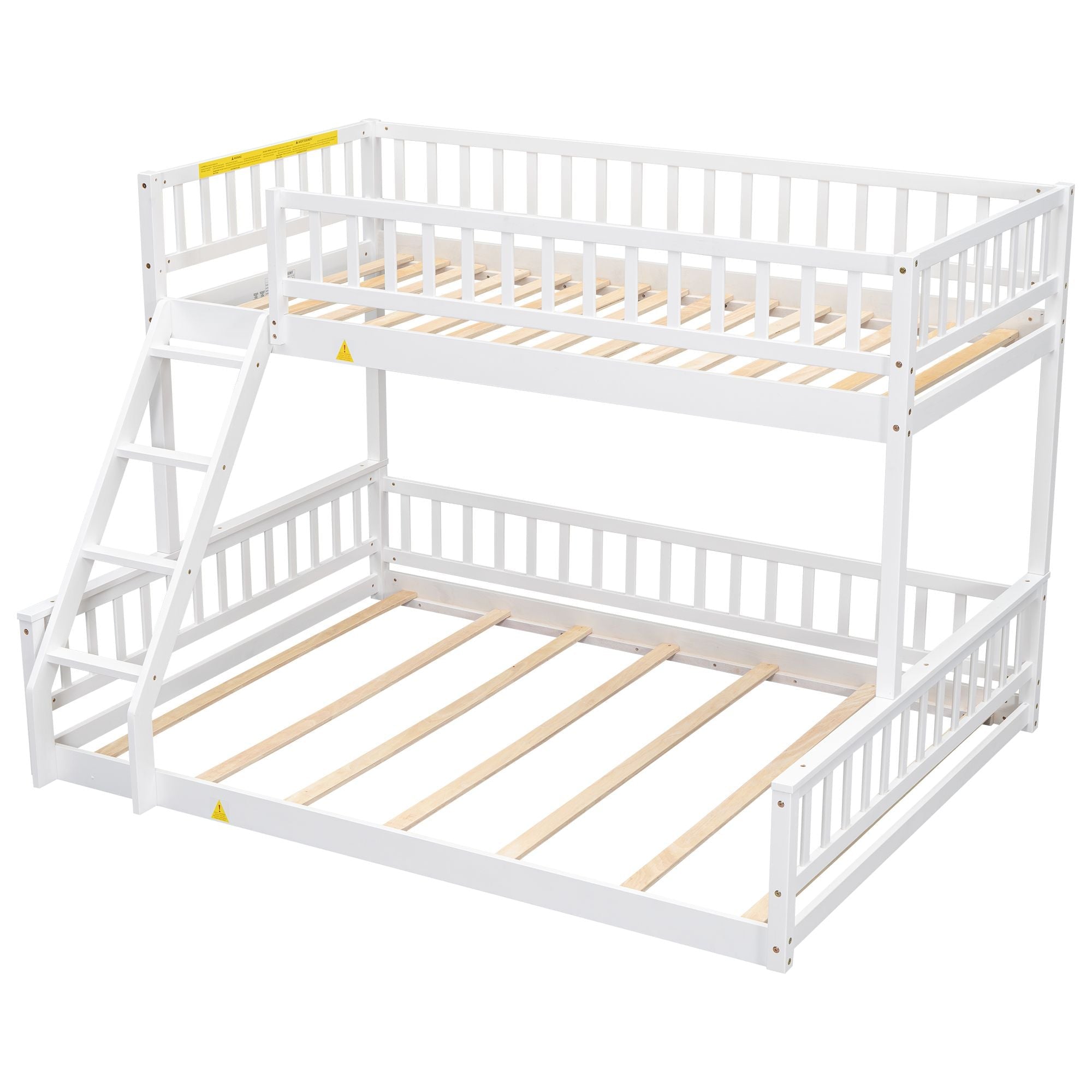 Shared Kids Room Twin XL Over Queen Wood Bunk Bed with Ladder and Guardrails White | Just Better Bunk Beds