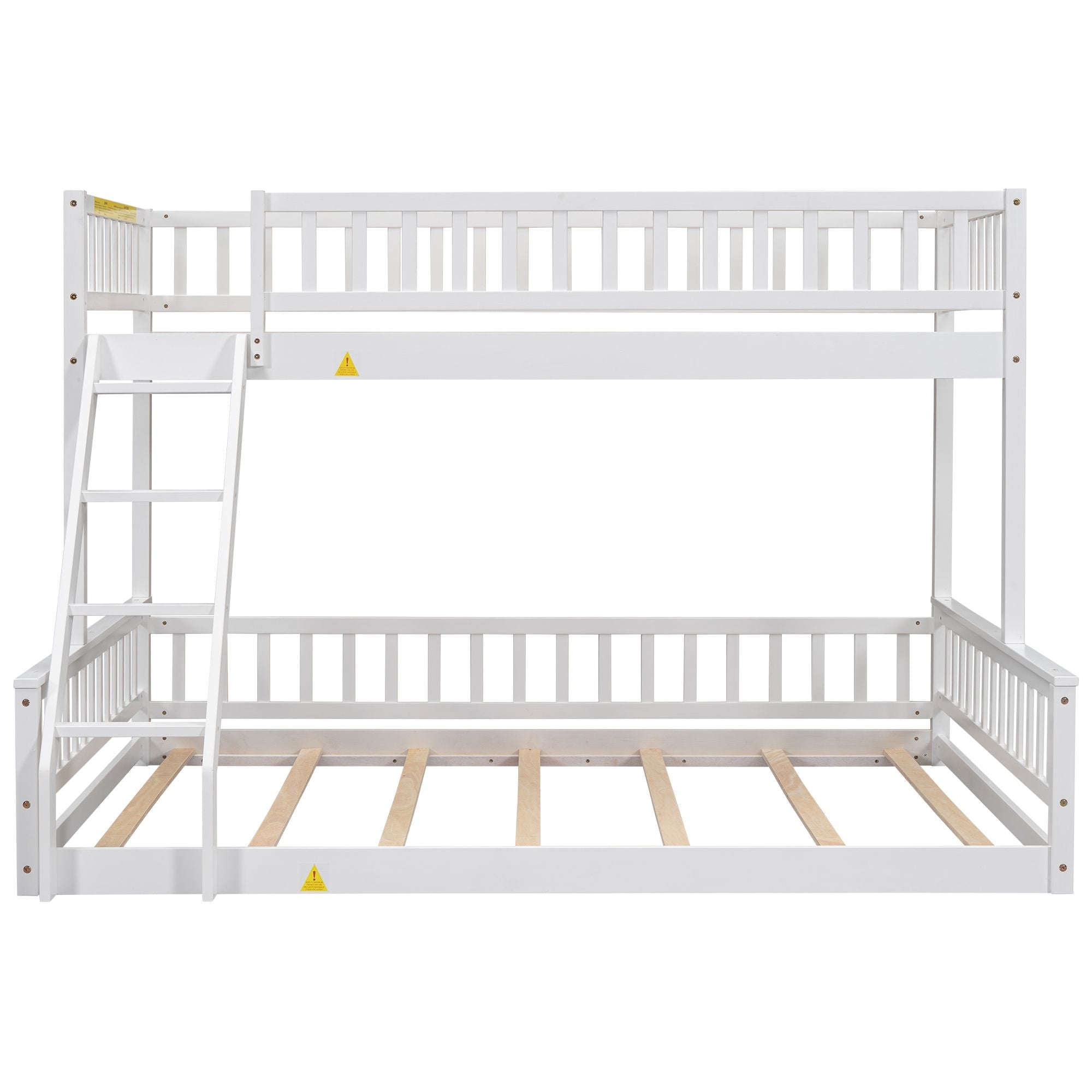 Shared Kids Room Twin XL Over Queen Wood Bunk Bed with Ladder and Guardrails White | Just Better Bunk Beds