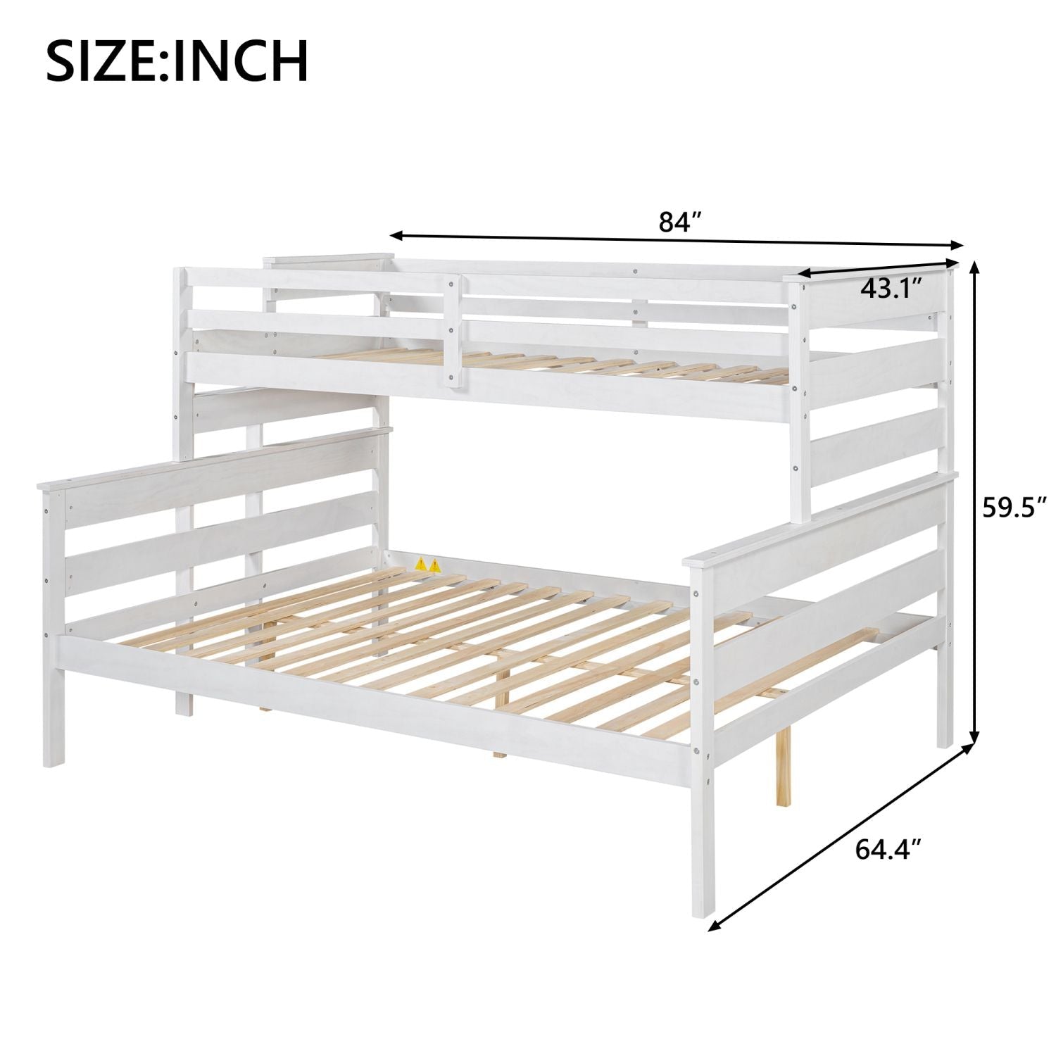 Shared Kids Room Twin XL Over Queen Wood Bunk Bed with Ladder in White | Just Better Bunk Beds