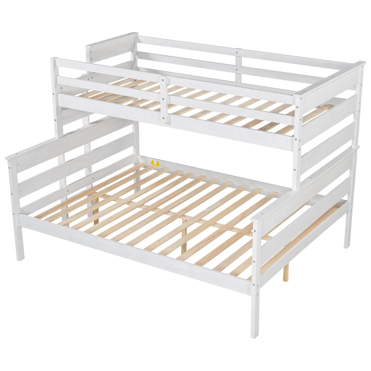 Shared Kids Room Twin XL Over Queen Wood Bunk Bed with Ladder in White | Just Better Bunk Beds