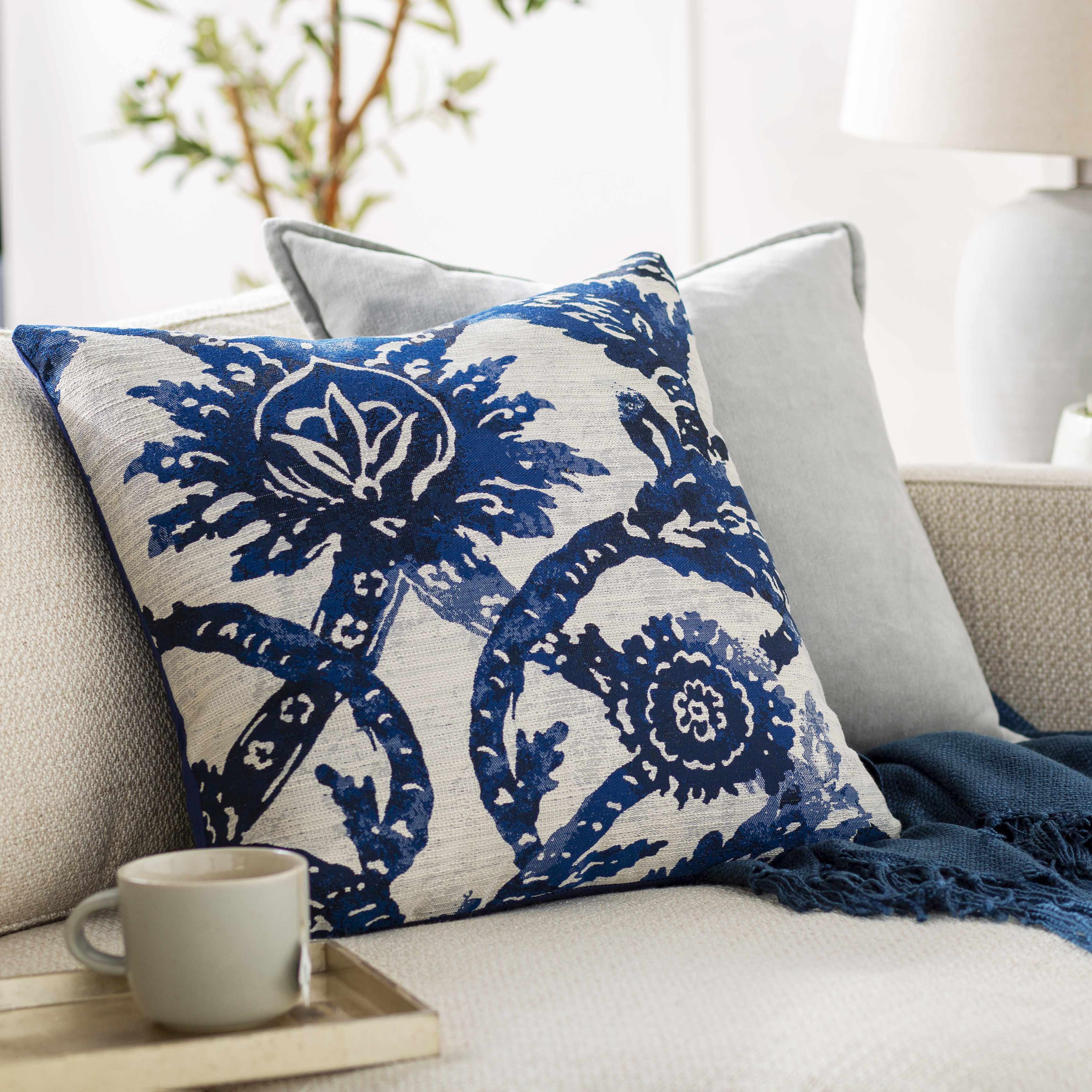 Shongaloo Navy Floral Patterned Throw Pillow-0