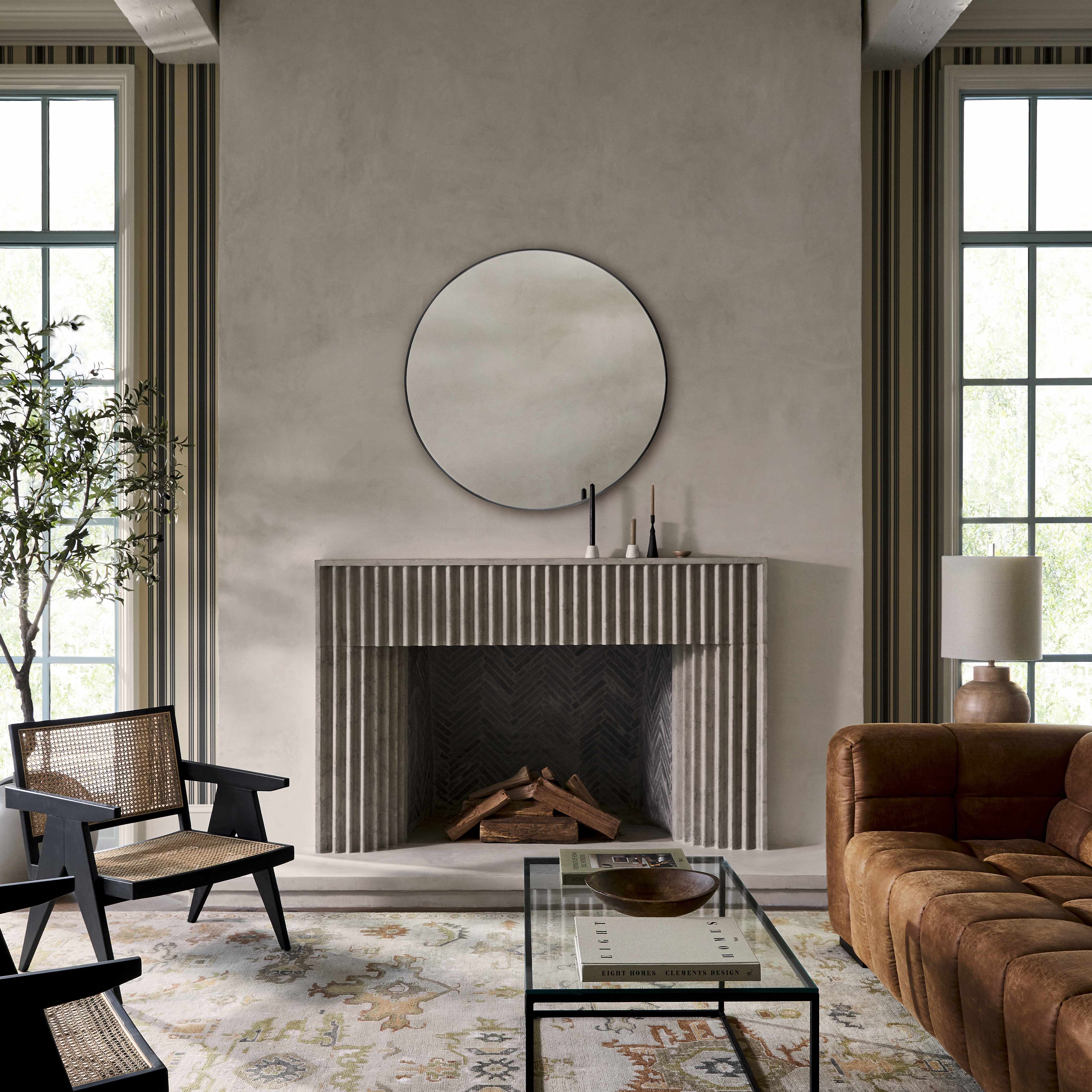 Round Mirror with Black Aluminum Frame-2