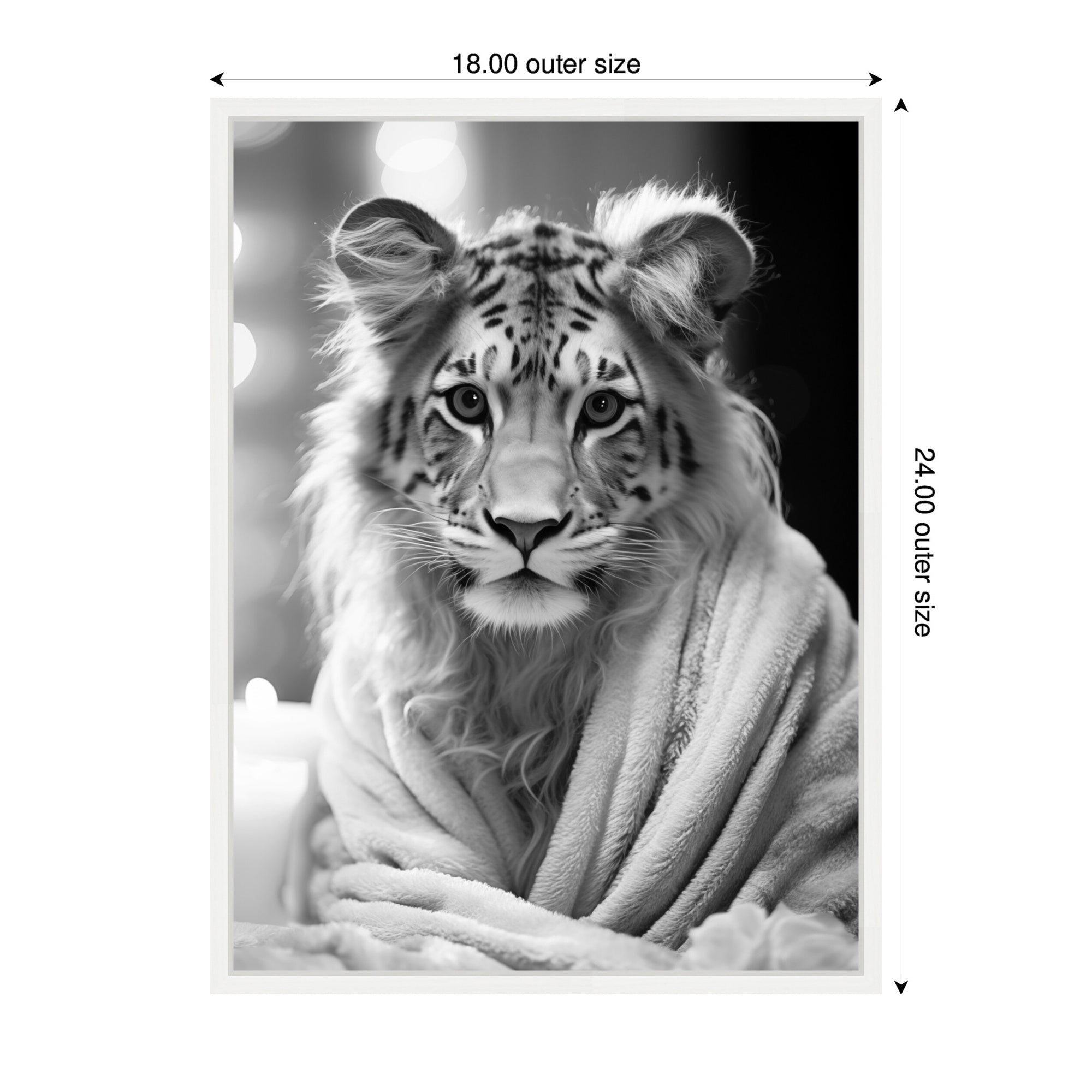 Sylvie Tiger Glam Bathroom Towel Robe Black and White Framed Canvas by The Creative Bunch Studio