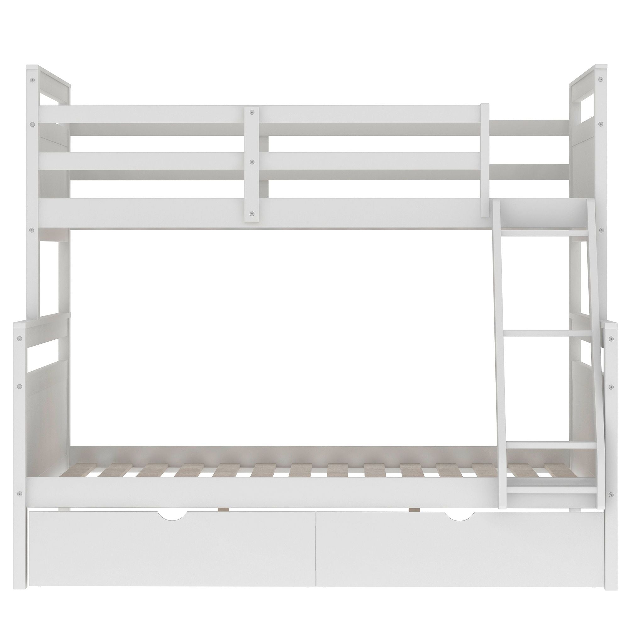 Siblings Shared Room Twin Over Full Wood Bunk Bed with Storage Drawers and Ladder White | Just Better Bunk Beds