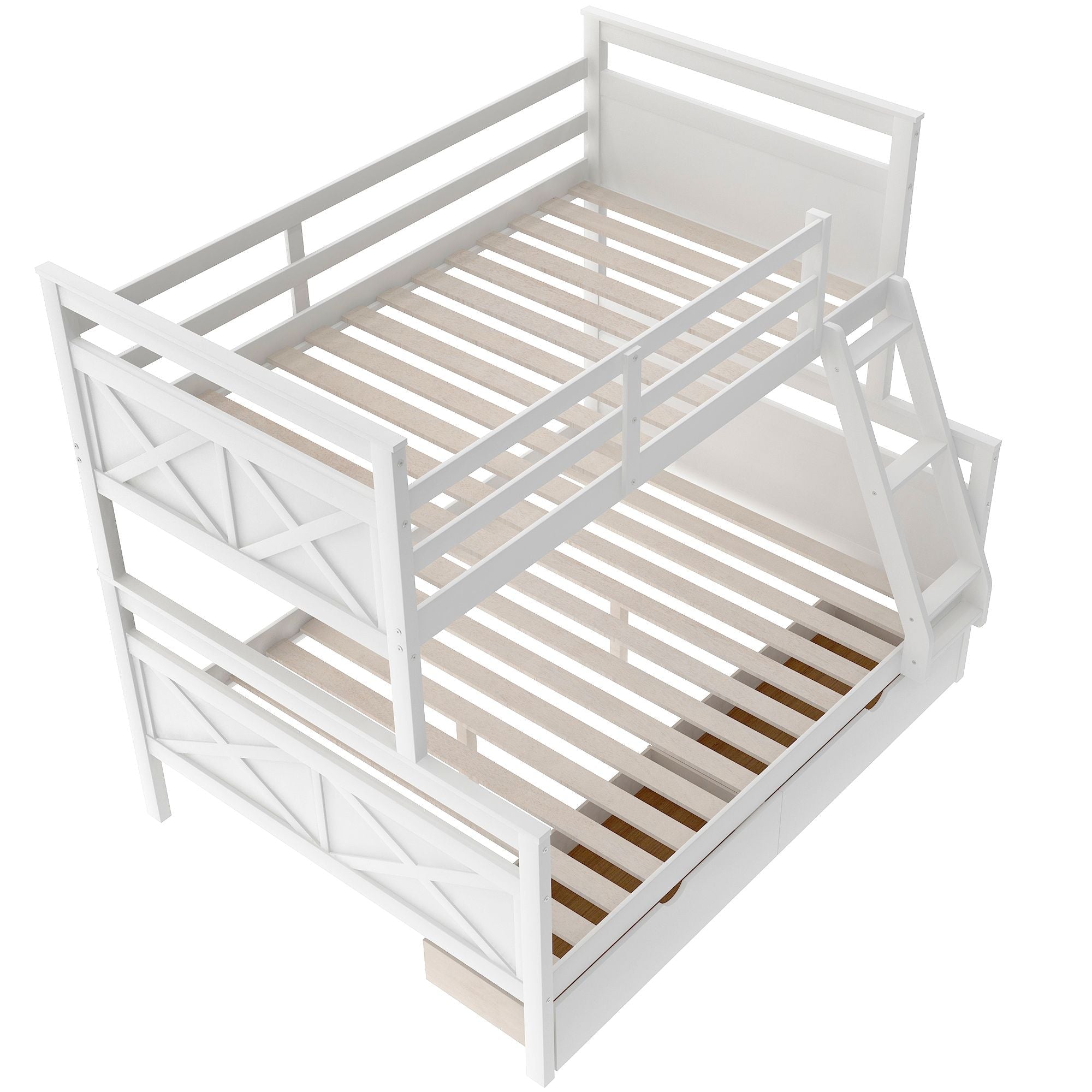 Siblings Shared Room Twin Over Full Wood Bunk Bed with Storage Drawers and Ladder White | Just Better Bunk Beds