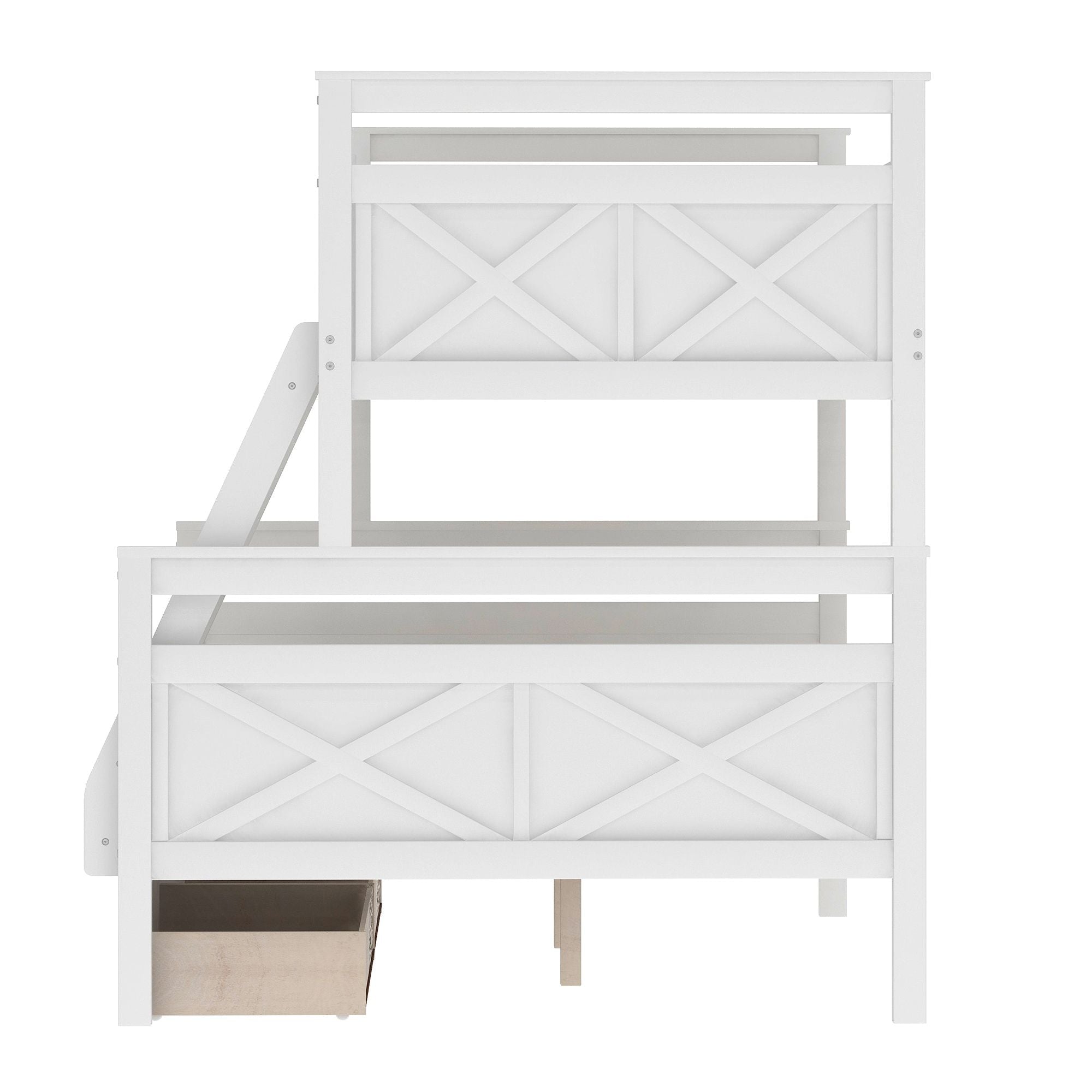 Siblings Shared Room Twin Over Full Wood Bunk Bed with Storage Drawers and Ladder White | Just Better Bunk Beds
