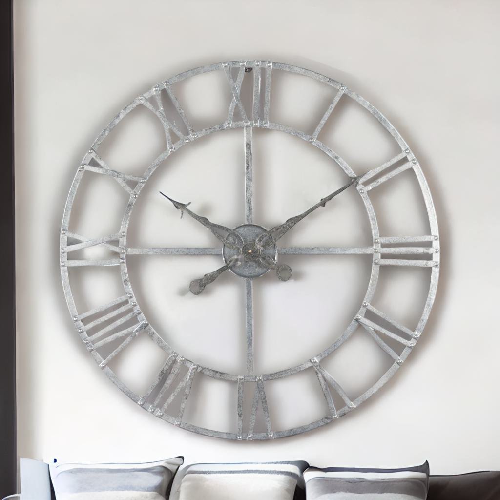 Silver Foil Skeleton Wall Clock 82cm-0