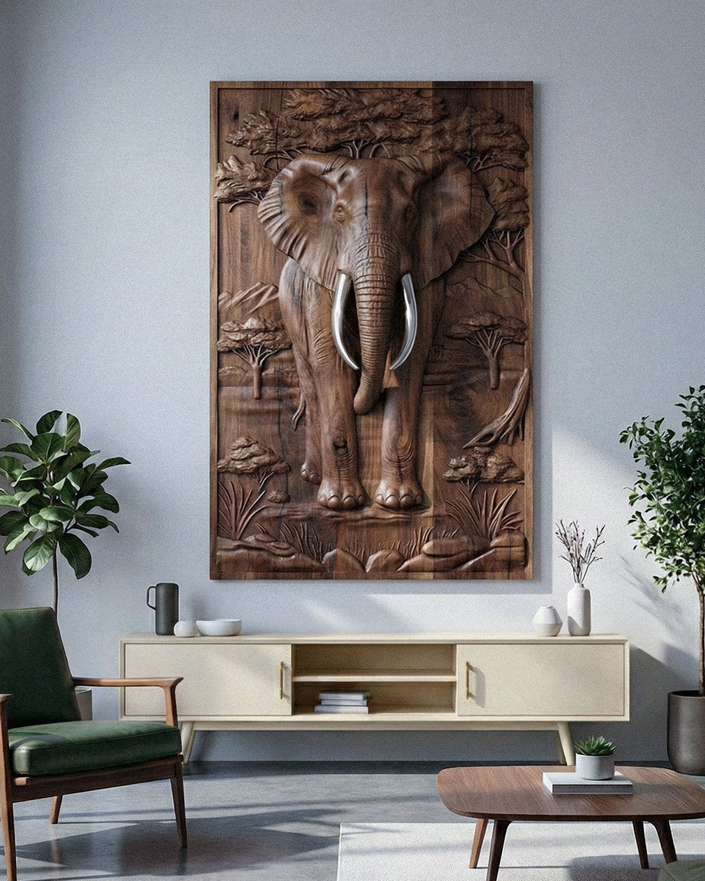 Majestic African Elephant 3D Relief Wood Wall Art