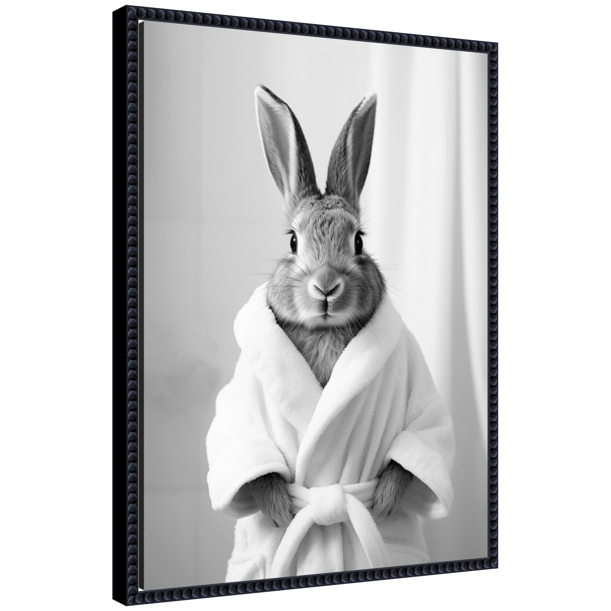 Sylvie Bunny Bathroom Art Towel Robe Black and White Framed Canvas by The Creative Bunch Studio