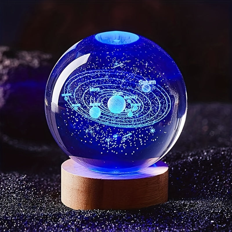 3D Solar System Nightlight, Crystal Glass Ball Light Holiday Gifts-3