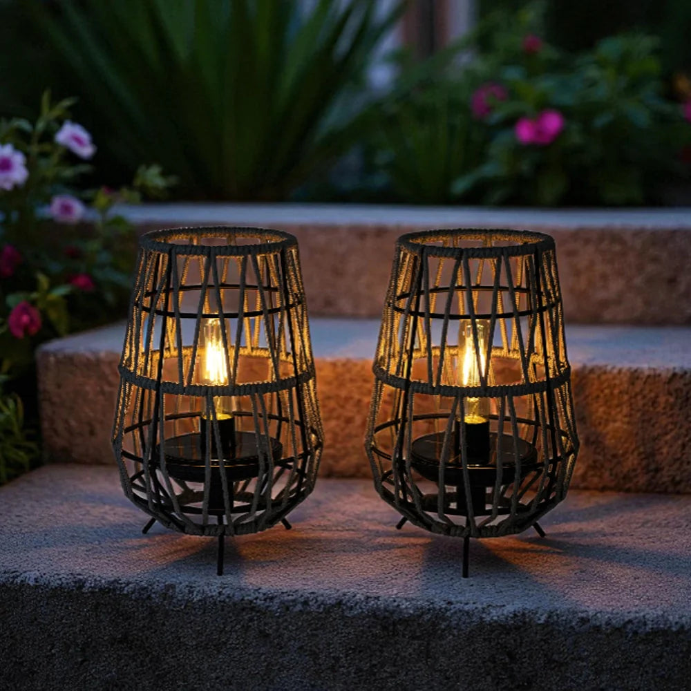 Set of 2 Solar Lantern Outdoor Table Lamp Outside Hanging Solar Lights-0