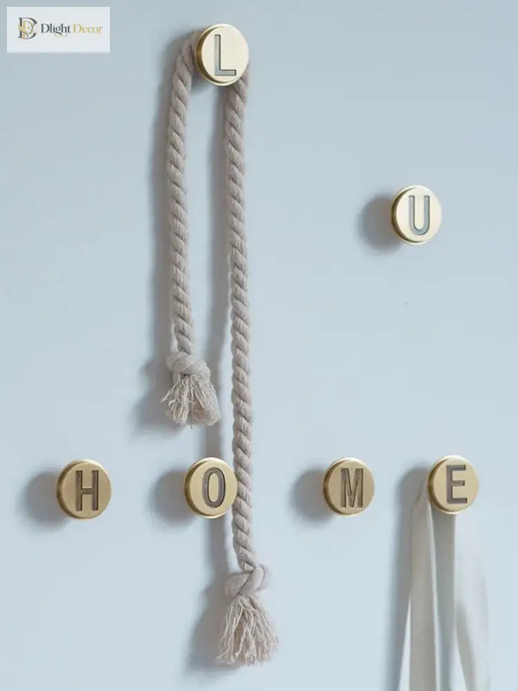 Solid Brass Letter Wall Hooks – Gold Bag, Cloth, and Cap Hanger for Home Decor and Cabinet Handles