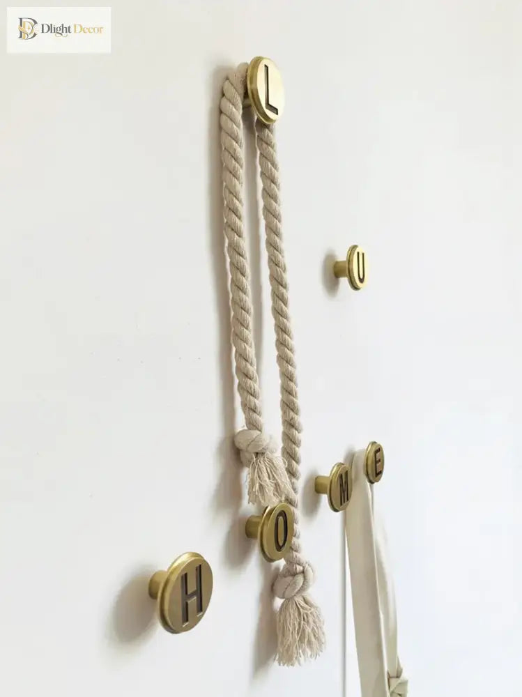 Solid Brass Letter Wall Hooks – Gold Bag, Cloth, and Cap Hanger for Home Decor and Cabinet Handles