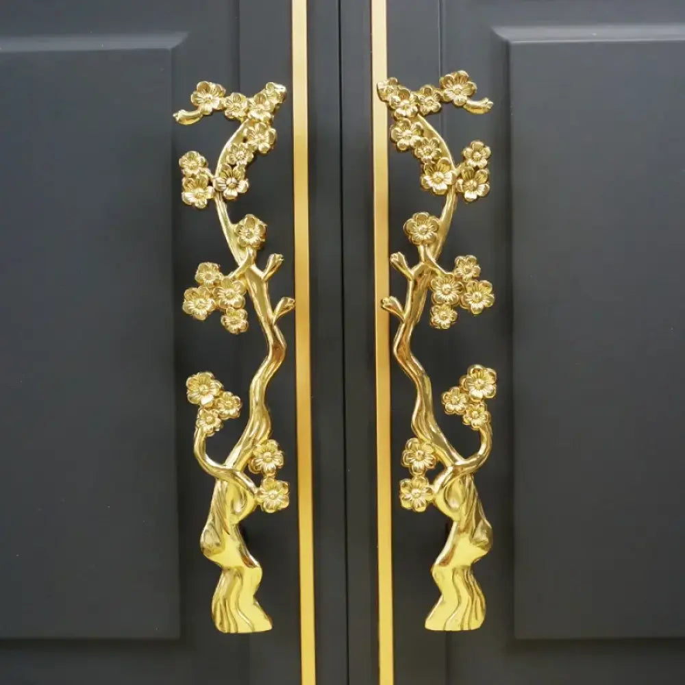 Solid Brass Plum Tree Branch Handles – New Chinese Style Cabinet and Wardrobe Pulls (120mm)