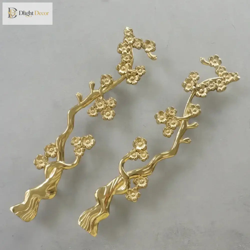Solid Brass Plum Tree Branch Handles – New Chinese Style Cabinet and Wardrobe Pulls (120mm)