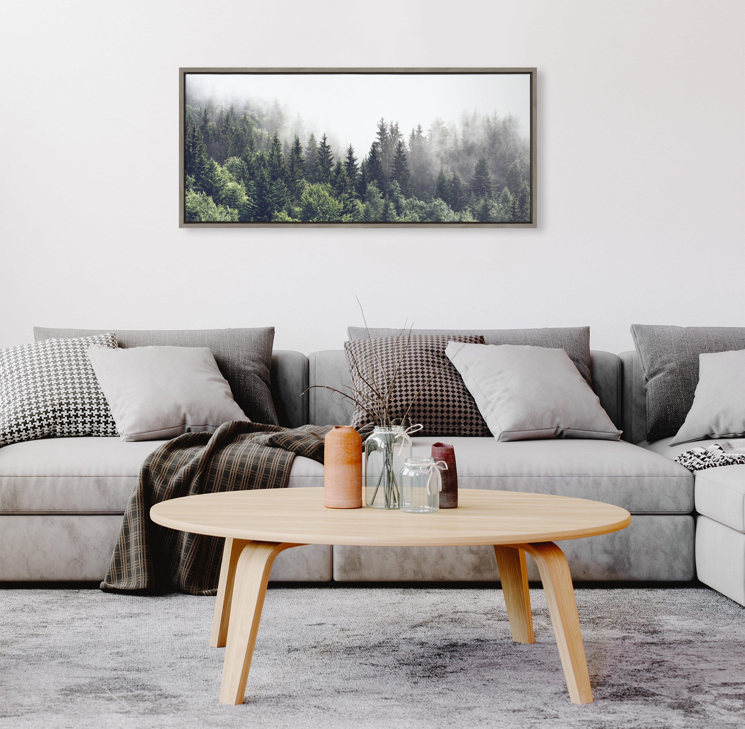 Sylvie Lush Green Forest On A Foggy Day Framed Canvas by The Creative Bunch Studio