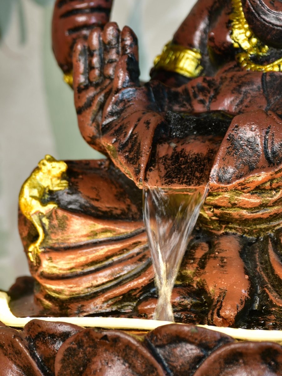 Sowpeace Brown Ganesha Water Fountain – Elegant Ganesha Sitting Waterfall for Spiritual Home Decor & Gifts-3