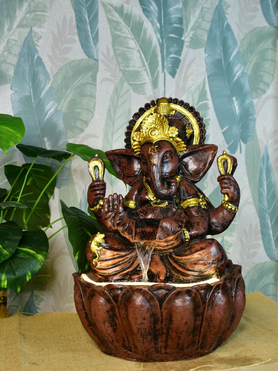 Sowpeace Brown Ganesha Water Fountain – Elegant Ganesha Sitting Waterfall for Spiritual Home Decor & Gifts-1