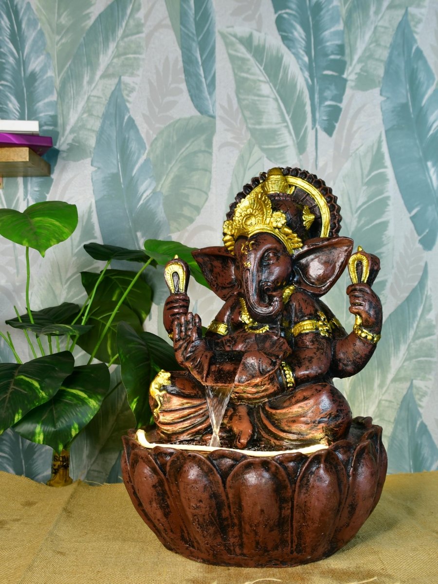 Sowpeace Brown Ganesha Water Fountain – Elegant Ganesha Sitting Waterfall for Spiritual Home Decor & Gifts-0