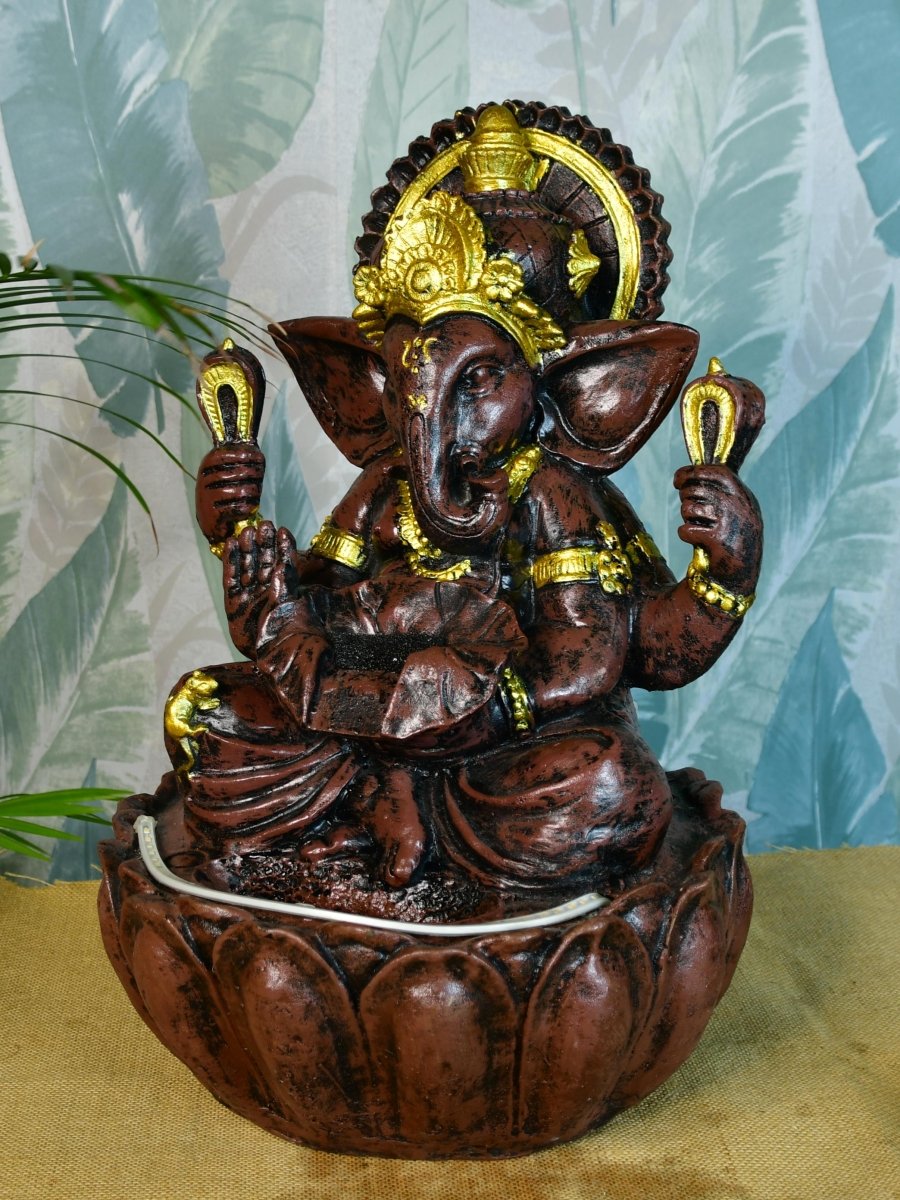 Sowpeace Brown Ganesha Water Fountain – Elegant Ganesha Sitting Waterfall for Spiritual Home Decor & Gifts-4