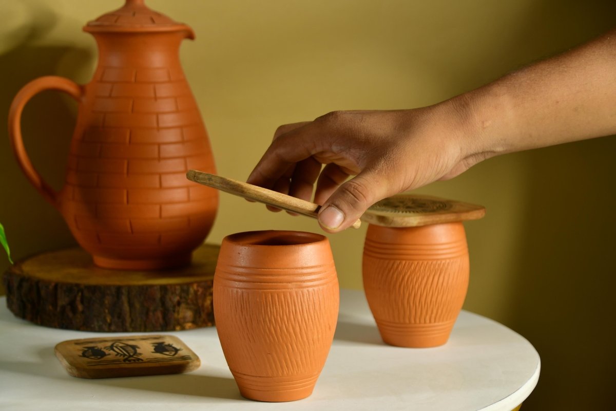 Terracotta Lassi Mug Set: Artisanal Elegance, Functional Design.-1