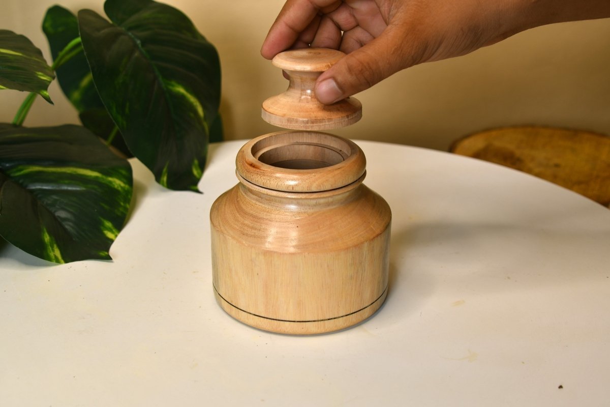 Sowpeace Hand-Carved Lidded Jar: Rustic Charm & Organized Elegance-2