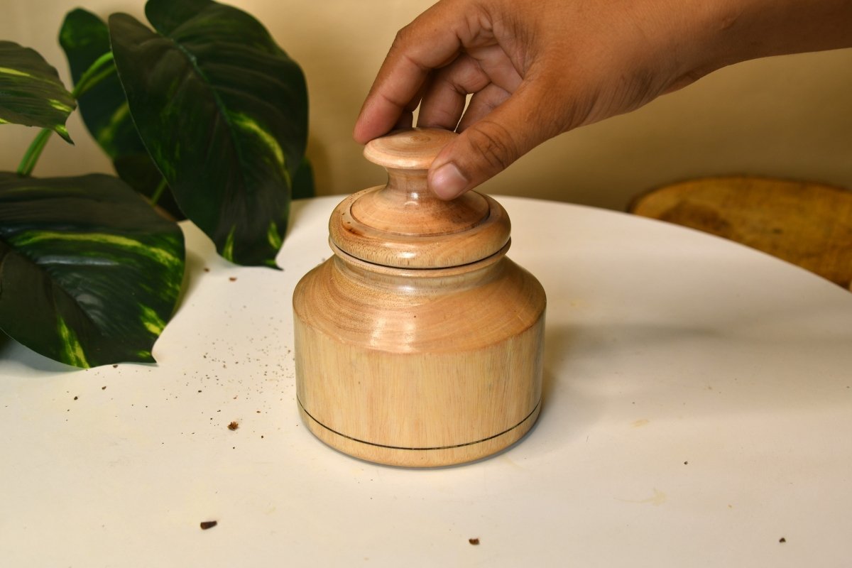 Sowpeace Hand-Carved Lidded Jar: Rustic Charm & Organized Elegance-4