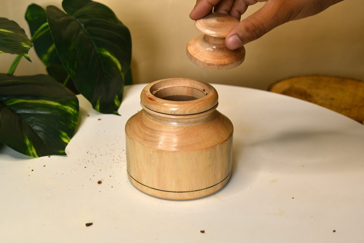 Sowpeace Hand-Carved Lidded Jar: Rustic Charm & Organized Elegance-3