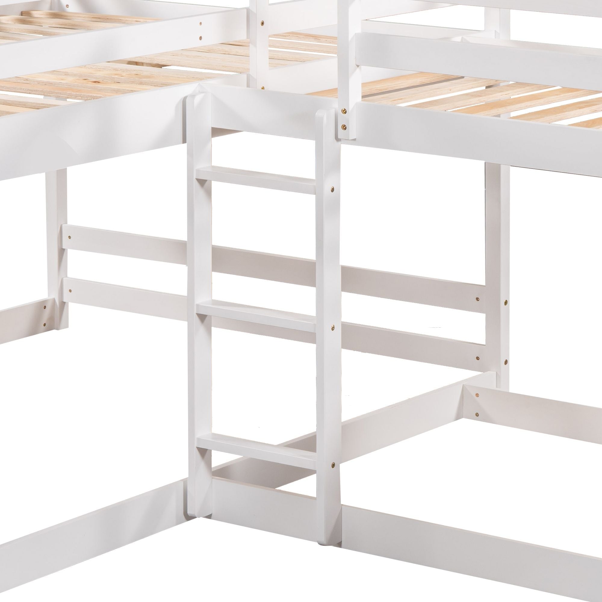 Space-Saving Full and Twin L-Shaped Wood Bunk Bed with Slide and Short Ladder in White | Just Better Bunk Beds