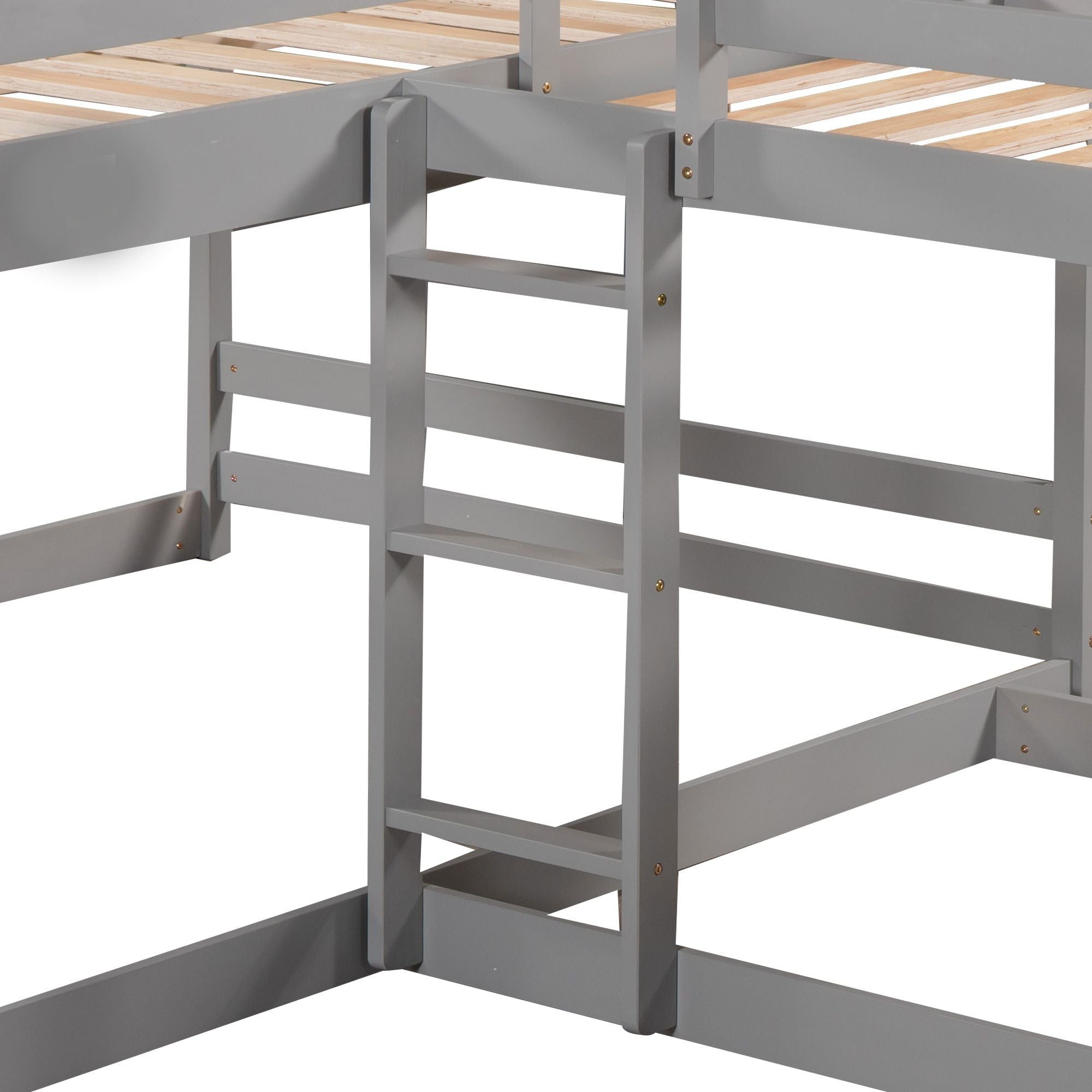 Space-Saving Full and Twin L-Shaped Wood Bunk Bed with Slide and Short Ladder in White | Just Better Bunk Beds
