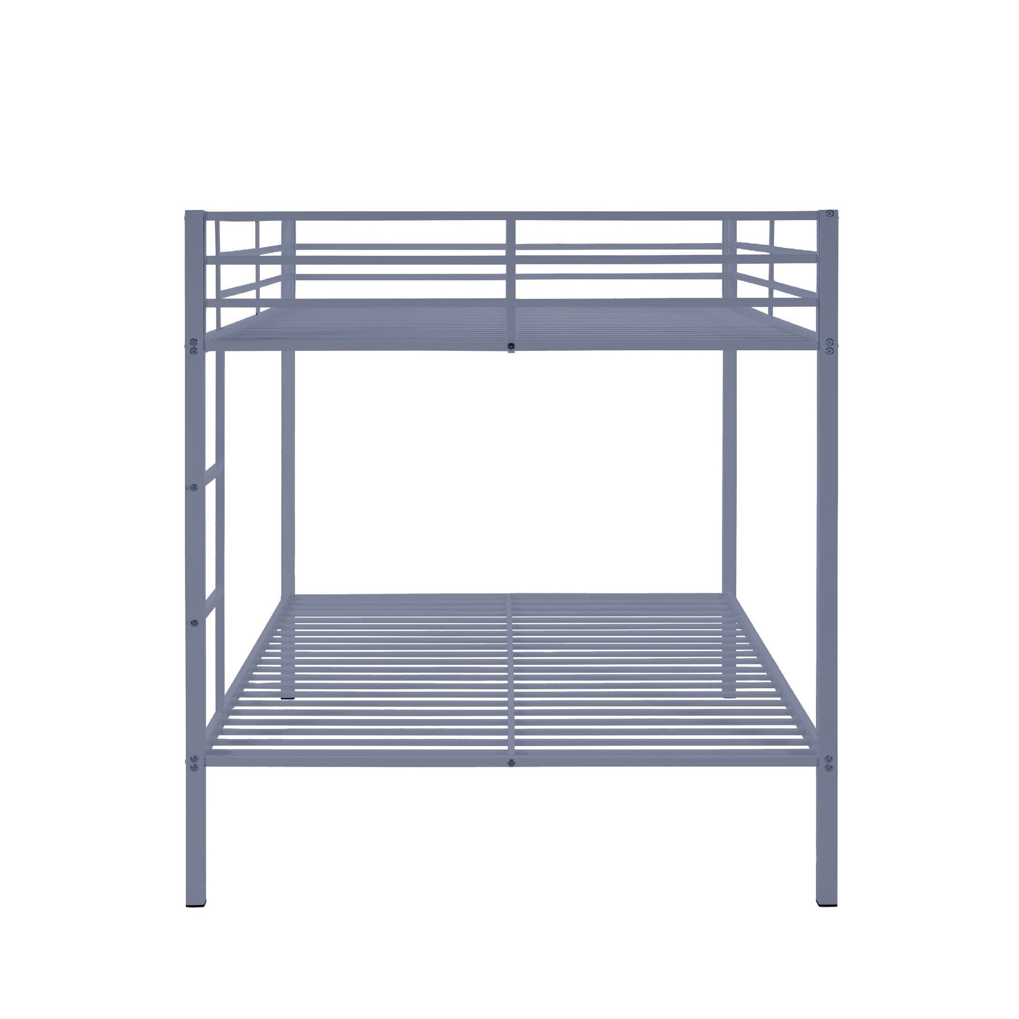 Space-Saving Full Over Full Metal Bunk Bed with Built-In Ladder and Safety Rails, Gray | Just Better Bunk Beds