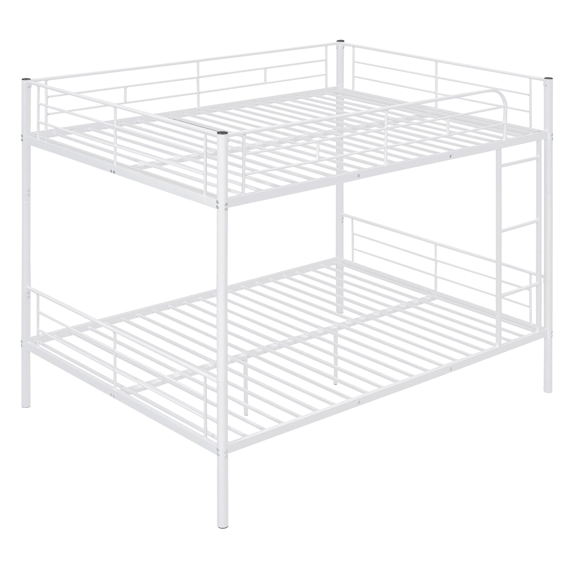 Space-Saving Full Over Full White Metal Bunk Bed with Integrated Ladder | Just Better Bunk Beds